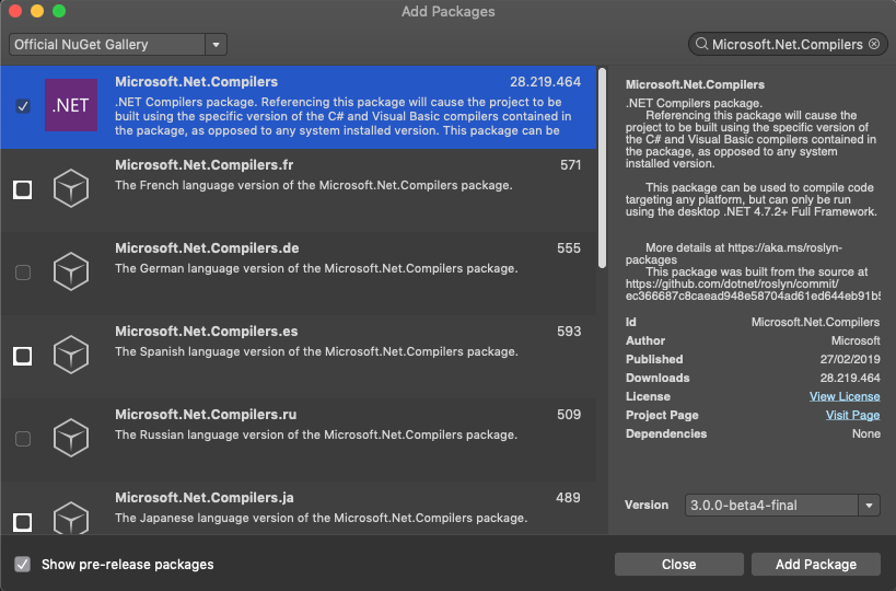 Add Microsoft.Net.Compilers package
