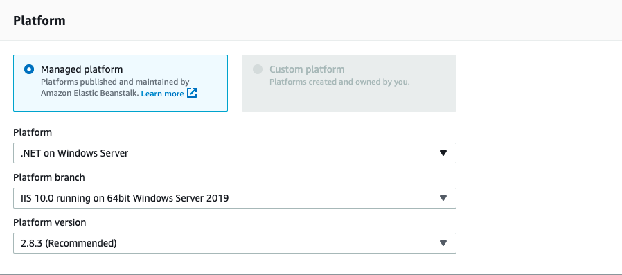 Select the environment platform