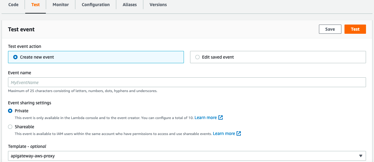 Lambda test template selection