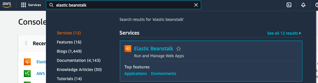 Select the AWS Elastic Beanstalk