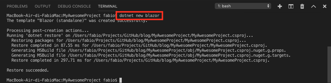 Create new Blazor project